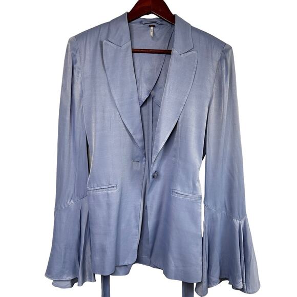 Free People Blazer Sz Small Frilled Cuff Lavender Satin Smooth Jacket  Romantic - Picture 9 of 15